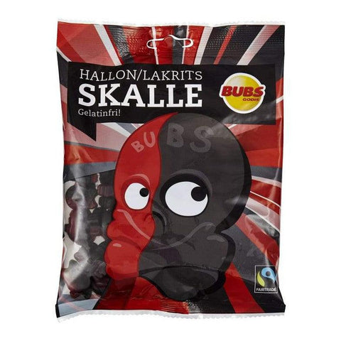 Bubs Hallon och lakritsskalle - Raspberry and Liquorice Skulls 190g-Swedishness