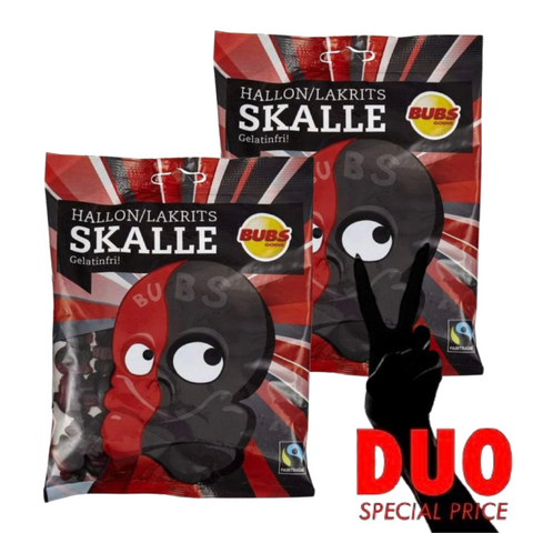 DUO Bubs Hallon och lakritsskalle - Raspberry and Liquorice Skulls 190g X 2-Swedishness