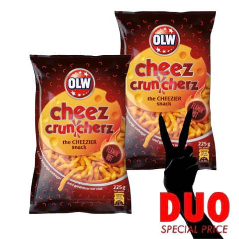 DUO OLW Cheez Cruncherz Flamin hot - Hot Cheese Corn Snacks 225g X 2-Swedishness