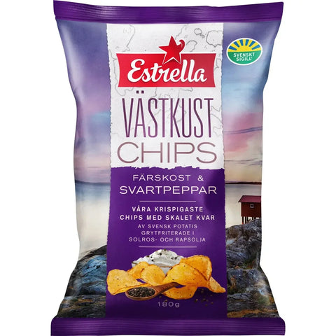 Estrella Västkustchips Färskost & Svartpeppar - Potato Chips - 180g-Swedishness