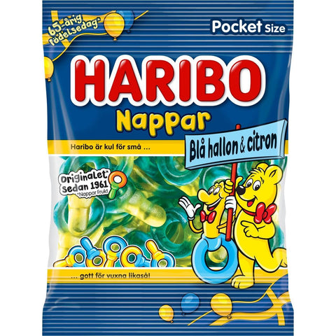 Haribo Godispåse Nappar Blå Hallon & Citron - Candy bag Pacifiers Blue Raspberry & Lemon - 80g-Swedishness