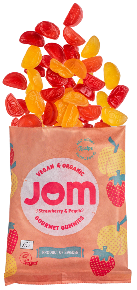 JOM Godis Söt Jordgubb & Persika EKO, Vegan and Glutenfree- STRAWBERRY & PEACH 70g-Swedishness