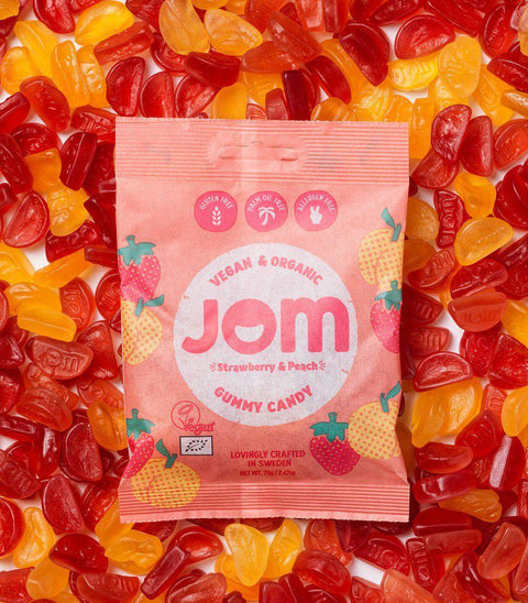 JOM Godis Söt Jordgubb & Persika EKO, Vegan and Glutenfree- STRAWBERRY & PEACH 70g-Swedishness