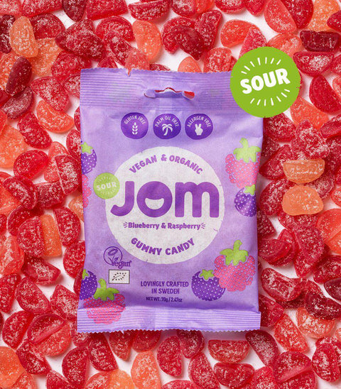 JOM Godis Sur Blåbär & HallonEKO, Vegan and Glutenfree -SOUR BLUEBERRY & RASPBERRY 70g-Swedishness