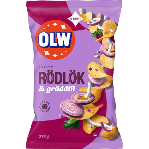 OLW Potatiships Rödlök & Gräddfil - Potato Chips - 275g-Swedishness