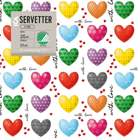 Servett 33cm Heart - Napkin 33cm Heart 20-p-Swedishness