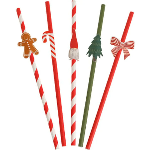 Sugrör Jul blandade motiv - Straws Christmas mixed 20cm 10-p-Swedishness