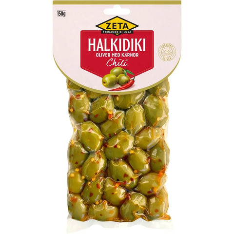 Zeta Oliver Halkidiki Chili med kärnor - Olives Chili with seeds - 150 g-Swedishness