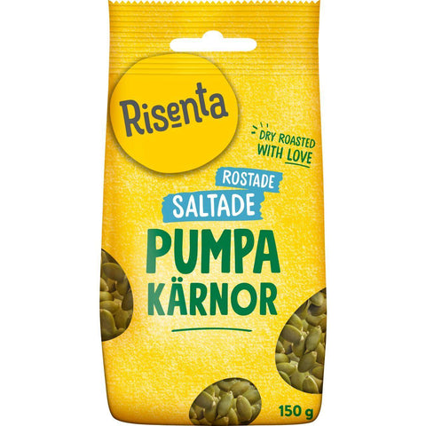 Risenta Pumpakärnor Torrostade & Lättsaltade - Dry-Roasted & Lightly Salted Pumpkin Seeds - 150g - Swedishness