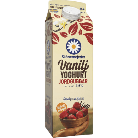 Skånemejerier Vaniljyoghurt Jordgubb 2,5% - Vanilla & Strawberry Yogurt 1l-Swedishness