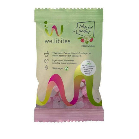 Wellibites Gelégodis Fläder & Hallon Vegansk - Sugar Free & Vegan Candy Elderflower & Raspberry 70 g-Swedishness