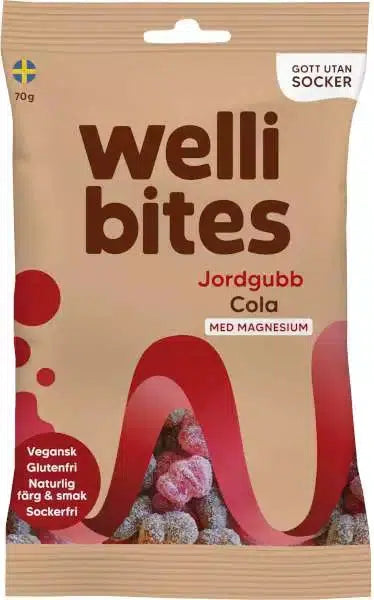 Wellibites Jordgubb/Cola Vegansk - Sugar Free & Vegan Candy Strawberry/Cola 70 g-Swedishness