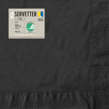 Servetter Svart -  Black Napkins 40 cm, 50p