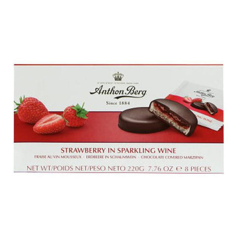 Anthon Berg Jordgubbar i mousserande vin med choklad - Marzipan Tarts with Strawberries in sparkling wine and Chocolate 220 g-Swedishness
