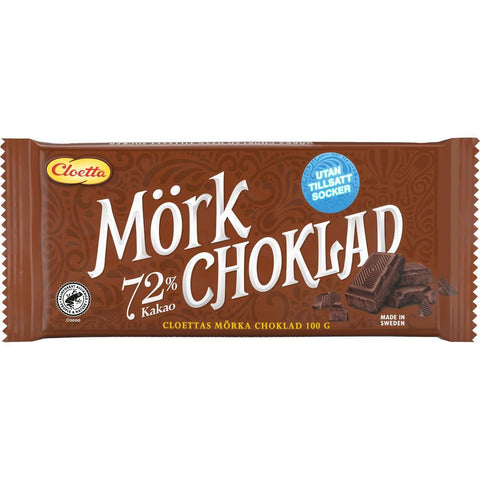 Cloetta Mörk choklad 72 % Sockerfri - Dark chocolate 72% Sugar-free - 100g-Swedishness