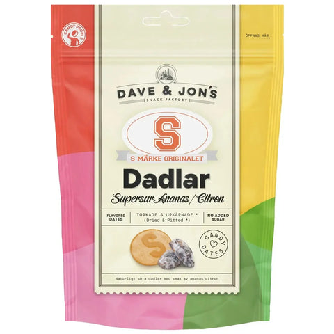 DAVE & JON'S Dadlar S-Märke Sur Citron - Dates Sour Lemon - 125 g-Swedishness