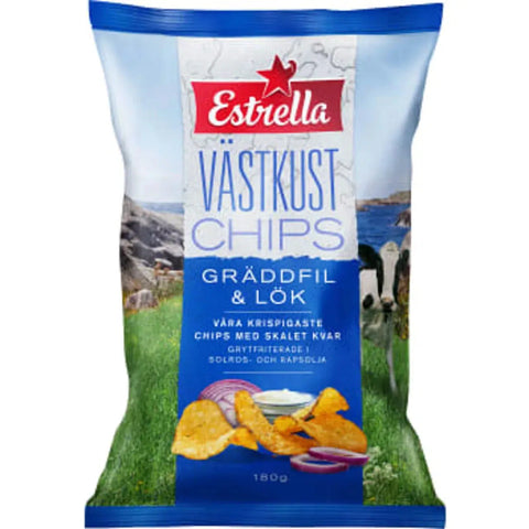 Estrella Västkustchips Gräddfil & Lök- Sourcream & Onion Crisps 180 g-Swedishness