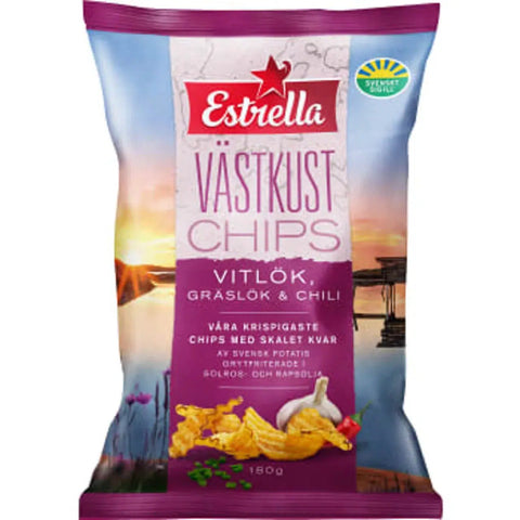 Estrella Västkustchips Vitlök Gräslök Chili - Garlic Chive Chili Crisps 180 g-Swedishness