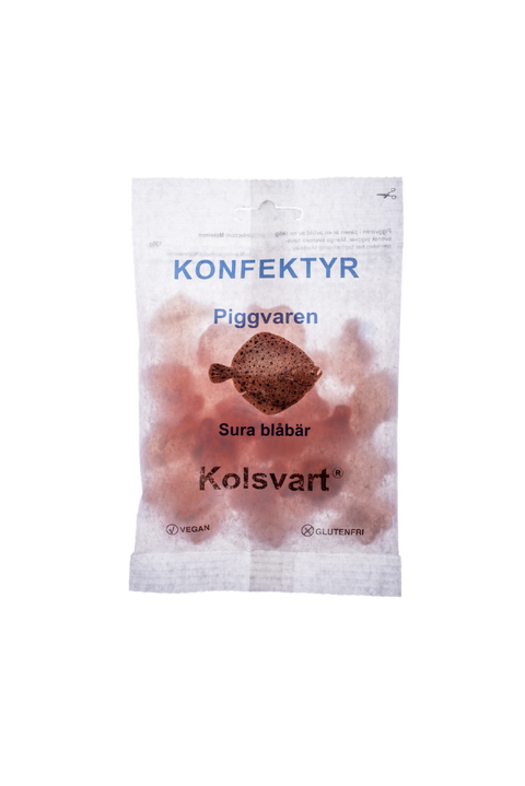 Kolsvart Piggvaren Sura Blåbär - Sour Blueberries Candyfish 120 g-Swedishness