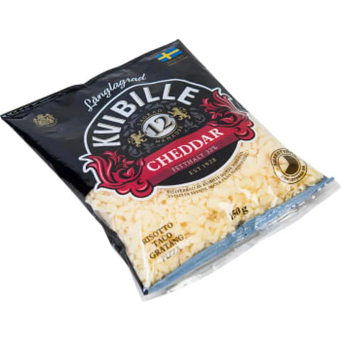 Kvibille Cheddar Riven Ost 32% - Cheddar Grated Cheese 32% - 150g-Swedishness