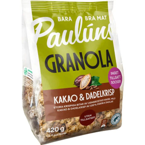 Paulúns Granola Kakao & Dadelkrisp - Granola Cocoa & Date Crisp - 420g-Swedishness
