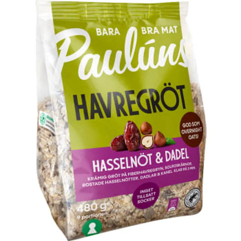 Paulúns Havregröt Hasselnöt/Dadel -Oatmeal Hazelnut/Date - 480 g-Swedishness