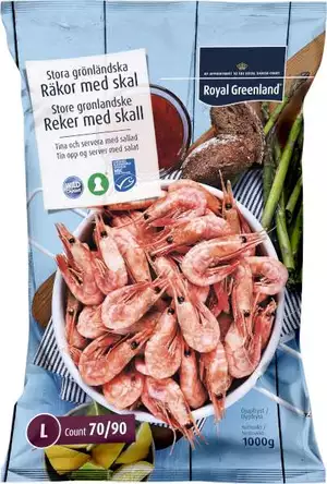 Royal Greenland Frysta Räkor med skal 70/90 L - Frozen Shrimps with Peel 1000 g-Swedishness