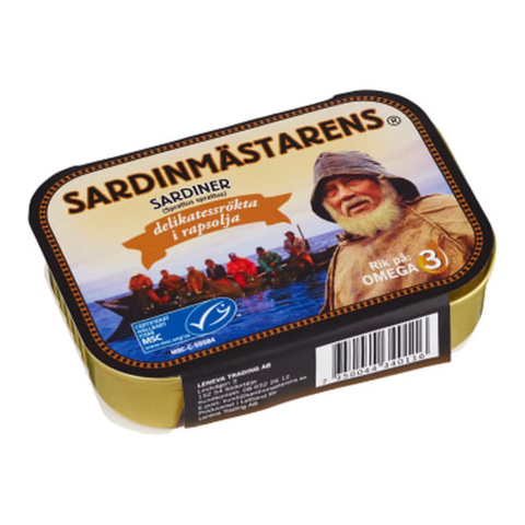 Sardinmästarens Delikatessrökta Sardiner i rapsolja - Smoked Sardins in rapeseed oil 100g-Swedishness