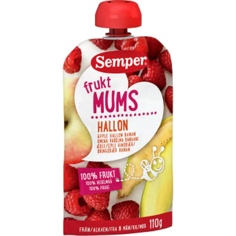 Semper Fruktmums Hallon 6m - Fruit treats Raspberry 6m - 110 g-Swedishness