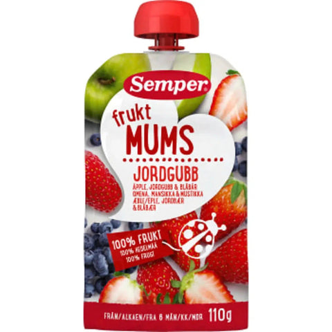 Semper Fruktmums jordgubb 6m - Fruit treats Strawberry 6m - 110 g-Swedishness