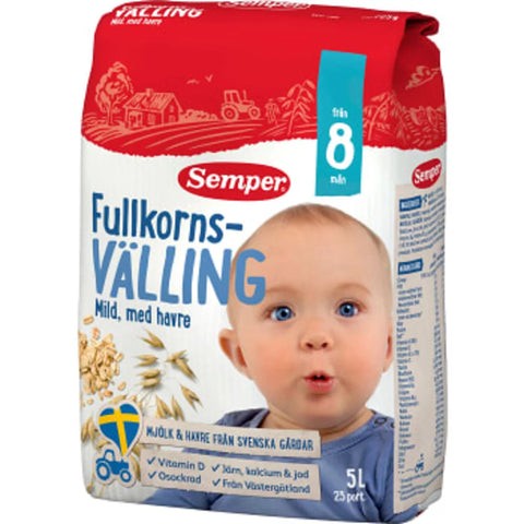 Semper Fullkornsvälling med havre 8 m - Milk Gruel Wholegrain mild w oats 8 months 5L-Swedishness