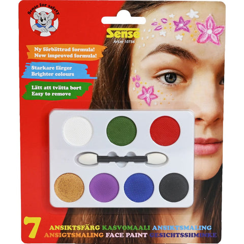 Sense Ansiktsfärg med pensel – Face Paint with Brush - 1 kit, 7 colours-Swedishness