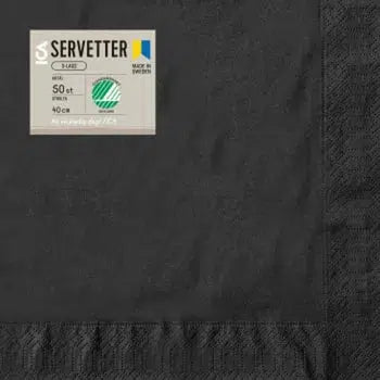 Servetter Svart - Black Napkins 40 cm, 50p-Swedishness