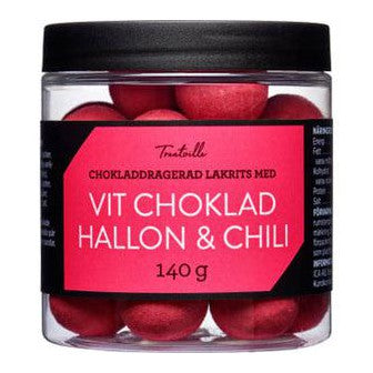 Treatville Vit Choklad, Hallon & Chili - Liquorice with White Chocolate, Raspberry & Chili 140 g-Swedishness