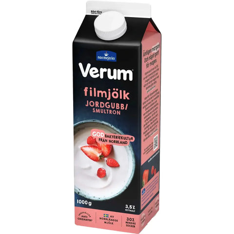 Verum Hälsofil Jordgubb & Smultron 3,5% - Strawberry & Wildberry Buttermilk 1 L-Swedishness