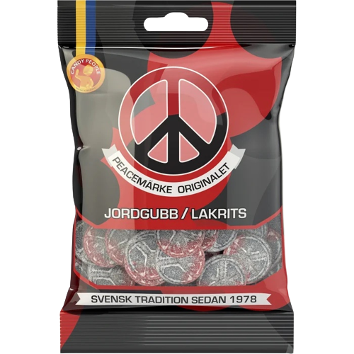 Candypeople Peacemärke Jordgubb/Lakrits - Strawberry & Salty Liquorice 80 g-Swedishness