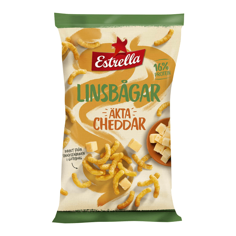 Estrella Linsbågar Äkta Cheddar - Lentil Cheddar snacks 125g – Swedishness