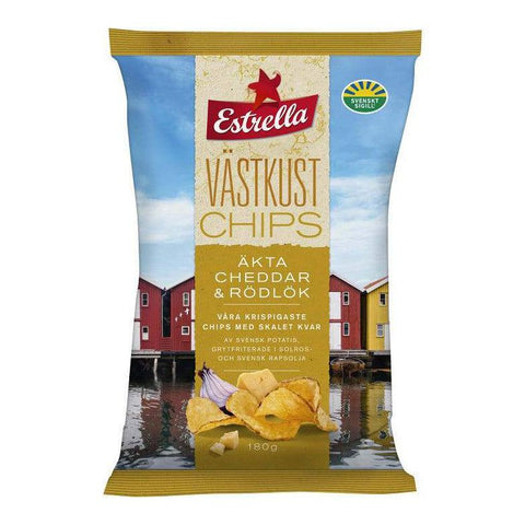 Estrella Västkustchips Äkta Cheddar & Rödlök- Cheddar & Red Onion Crisps 180 g-Swedishness