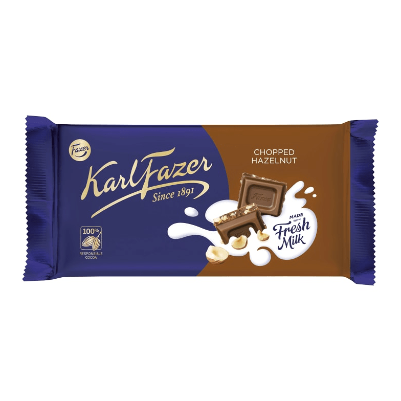 Fazer Chokladkaka Hasselnöt - Chopped Hazelnut Chocolate Bar 145g ...