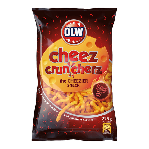 OLW Cheez Cruncherz Flamin hot - Hot Cheese Corn Snacks 225g-Swedishness