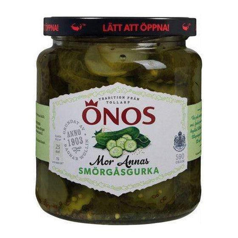 Önos Mor Annas Smörgåsgurka - Sliced Salty Pickled Cucumber 590g-Swedishness