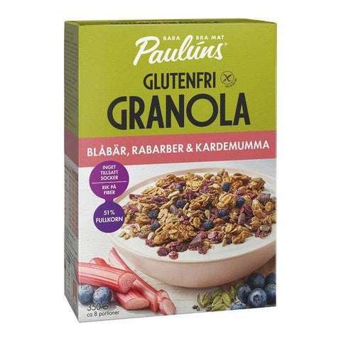 Paulúns Glutenfri Granola Blåbär, Rabarber & Kardemumma - Glutenfree Granola, Blueberry, Rhubarb & Cardamom 350g-Swedishness