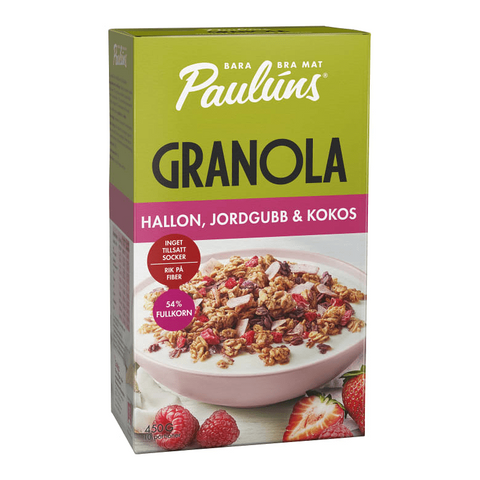 Paulúns Granola Hallon, Jordgubb & Kokos - Granola with Raspberry, Strawberry & Coconut 450g-Swedishness