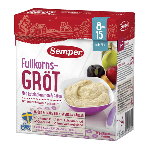 Semper Fullkornsgröt Katrinplommon & Päron - Oat Porridge Prune & Pear, 8-15 months, 470 g-Swedishness