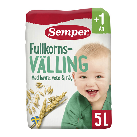 Semper Fullkornsvälling, havre, vete & råg - Milk Gruel Wholewheat 1 Year, 5 L-Swedishness